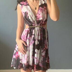 Marciano Size S Floral Cut-Out Waist Flowy Mini Dress